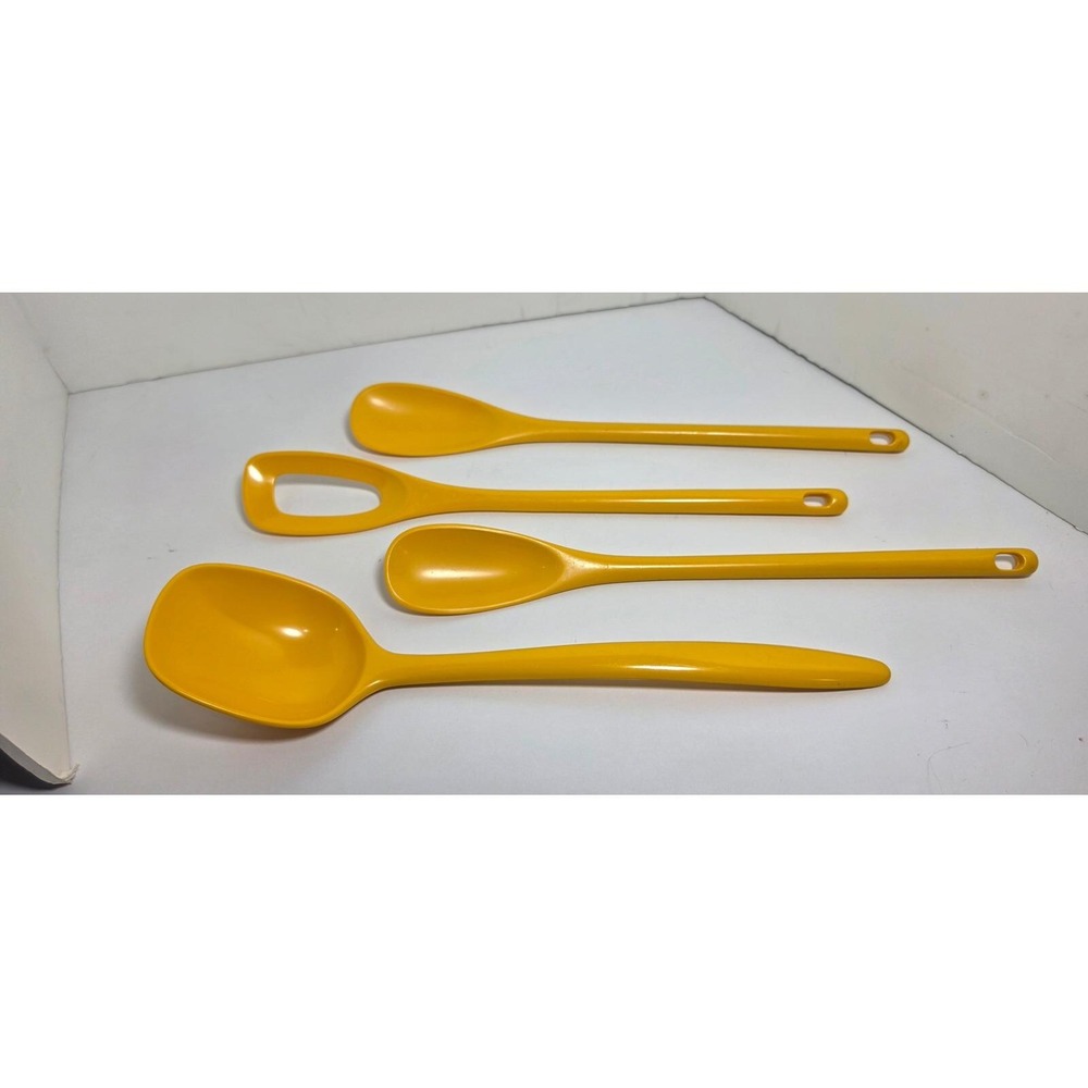 Hutzler Melamine Kitchen Utensil Set 4pc Yellow Serving Mixing Spoons MCM